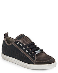 Galliano Logo Leather Textile Lace Up Sneakers