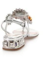 Miu Miu Jeweled Metallic Leather Thong Sandals