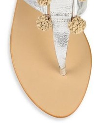 Loeffler Randall Sosie Pom Pom Metallic Leather Thong Sandals