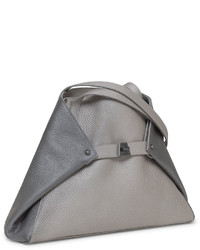 Akris Ai Small Cervo Leather Shoulder Tote Bag Silver Metallic