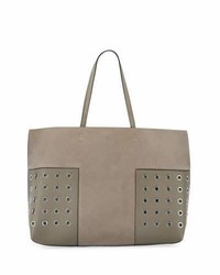 Tory Burch Block T Grommet Leather Tote Bag French Gray