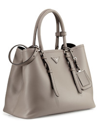 Prada Calf Leather Large Double Tote Bag Clay