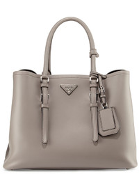 Prada Calf Leather Large Double Tote Bag Clay