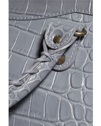 Balenciaga Classic City Croc Effect Leather Tote Gray