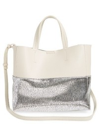 Street Level Colorblock Faux Leather Tote Grey