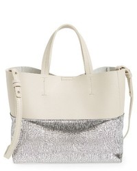 Street Level Colorblock Faux Leather Tote Grey