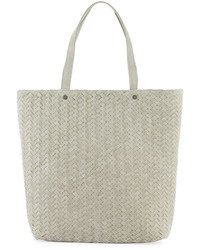 Neiman Marcus Distressed Woven Tote Bag Pale Gray
