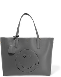 Anya Hindmarch Ebury Smiley Perforated Leather Tote Dark Gray