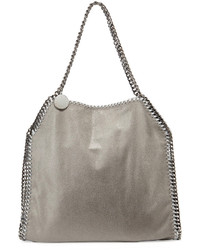 Stella McCartney Falabella Shimmery Faux Leather Big Tote Bag Light Gray