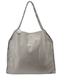 Stella McCartney Falabella Shimmery Faux Leather Big Tote Bag Light Gray