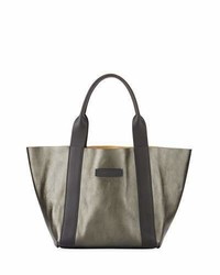 Brunello Cucinelli Large Metallic Leather Tote Bag Gray