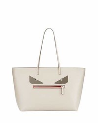 Fendi Roll Monster Face Leather Tote Bag Gray
