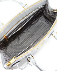 Prada Saffiano Lux Double Zip Tote Bag Light Gray