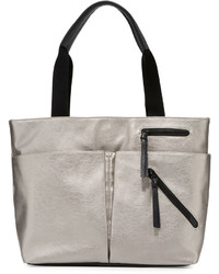 Neiman Marcus Utility Zip Leather Tote Bag Pearlized Silverblack