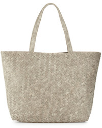 Neiman Marcus Woven Faux Leather Reptile Tote Bag Light Gray