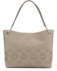 Tory Burch Zoey Perforated Leather Tote Bag French Gray