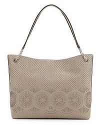Tory Burch Zoey Perforated Leather Tote Bag French Gray