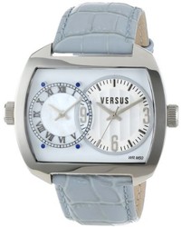 Versus By Versace 3c62300000 Easy Dual Rectangular Grey Leather Dual Time Watch