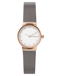 Skagen Freja Crystal Accent Leather Watch