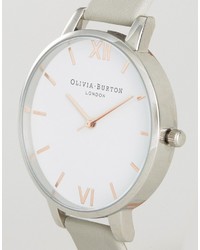 Olivia Burton Gray Leather Mixed Metal Large Dial Watch