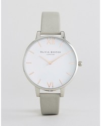 Olivia Burton Gray Leather Mixed Metal Large Dial Watch