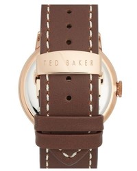 Ted Baker London Round Leather Strap Watch 42mm
