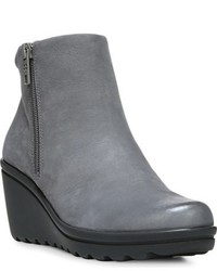 Grey Leather Wedge Ankle Boots