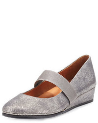 Grey Leather Wedge Pumps