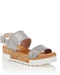 Barneys New York Perforated Patent Leather Platform Wedge Sandals