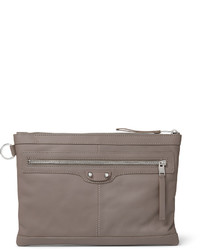 Grey Leather Zip Pouch