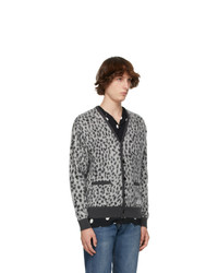 Wacko Maria White And Grey Mohair Leopard Jacquard Guilty Parties Cardigan