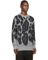 Sacai Grey Blue Leopard Print Sweater