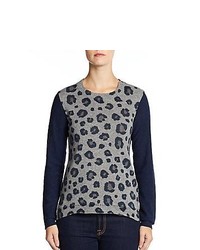 Rebecca Taylor Leopard Colorblock Sweater Grey Navy