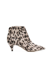 Grey Leopard Leather Ankle Boots