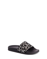 Grey Leopard Leather Flat Sandals