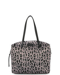 Grey Leopard Leather Tote Bag