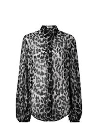 Grey Leopard Long Sleeve Blouse