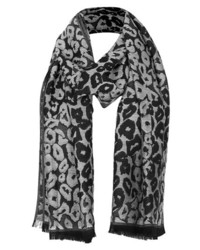 Topshop Leopard Jacquard Scarf Grey One Size One Size