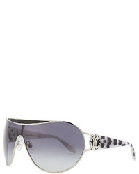 Roberto Cavalli Shield Leopard Print Temple Sunglasses Shiny Palladium
