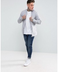 Asos Lightweight Muscle Fit Jersey Bomber Jacket In Gray Marl