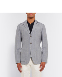Façonnable Faconnable Blue Prince Of Wales Check Mohair Linen And Silk Blend Blazer