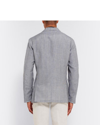 Façonnable Faconnable Blue Prince Of Wales Check Mohair Linen And Silk Blend Blazer