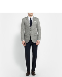 J.Crew Grey Herringbone Linen And Silk Blend Blazer