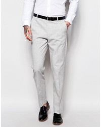 Men's White Long Sleeve Shirt, Grey Linen Dress Pants, Dark Brown ...