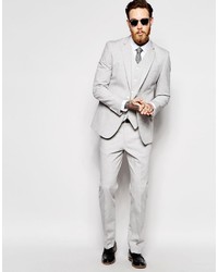 Asos Brand Slim Suit Pants In Gray Nepp Fabric