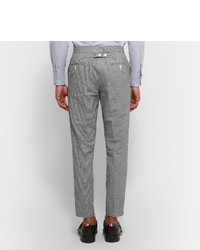 Thom Browne Grey Fun Mix Slim Fit Checked Linen And Cotton Blend Trousers