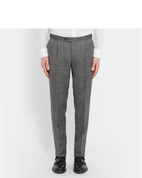Thom Sweeney Grey Slim Fit Wool Silk And Linen Blend Trousers