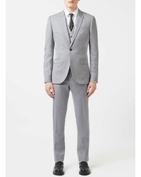 Topman Light Grey Crosshatch Skinny Fit Suit Pants
