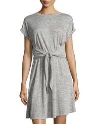 Rebecca Taylor Sleeveless Tie Waist Linen Dress Light Gray
