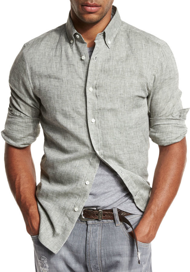 Brunello Cucinelli Leisure Fit Linen Sport Shirt, $495 | Neiman